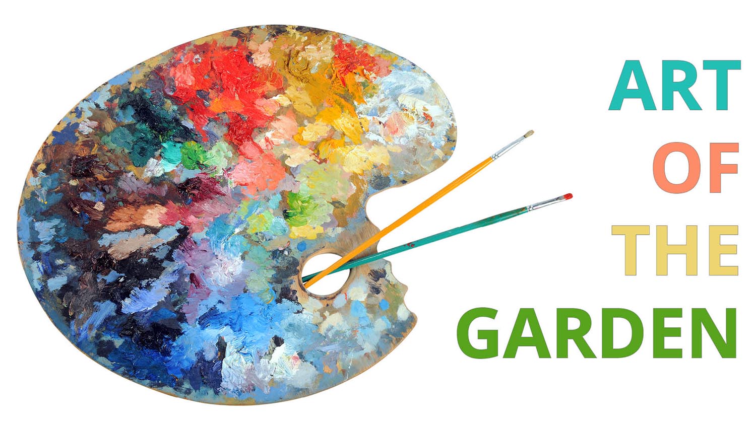 Art palette and paintbrushes on "Art of the Garden" title screen